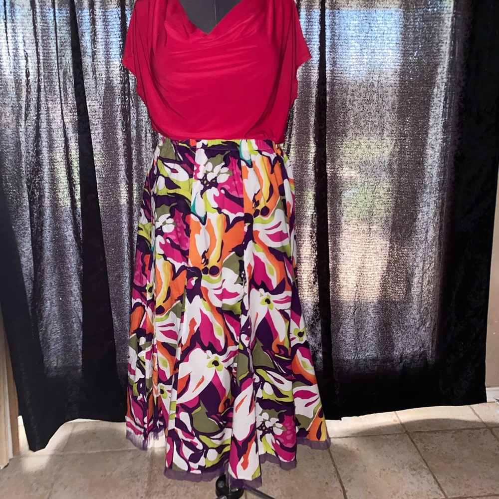 Women’s colorful, floral long skirt.